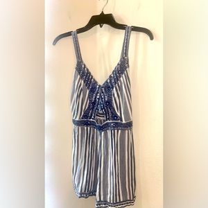 Stripped Linen Romper, American Eagle Outfitters Blue and White, Size Small